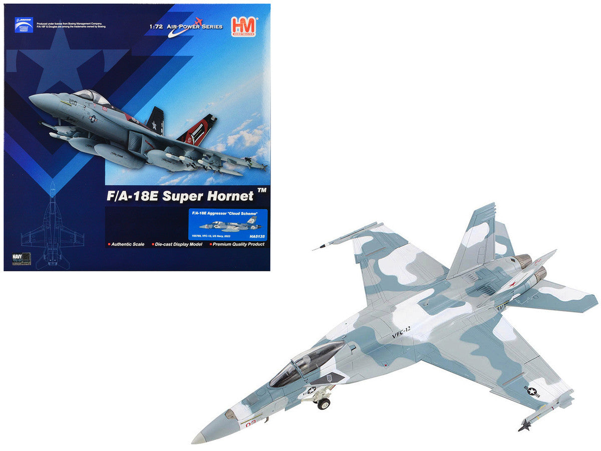 Boeing F/A-18E Super Hornet Fighter Aircraft "Cloud Scheme VFC-12 Fighting Omars" (2023) United States Navy "Air Power Series" 1/72 Diecast Model by Hobby Master-0