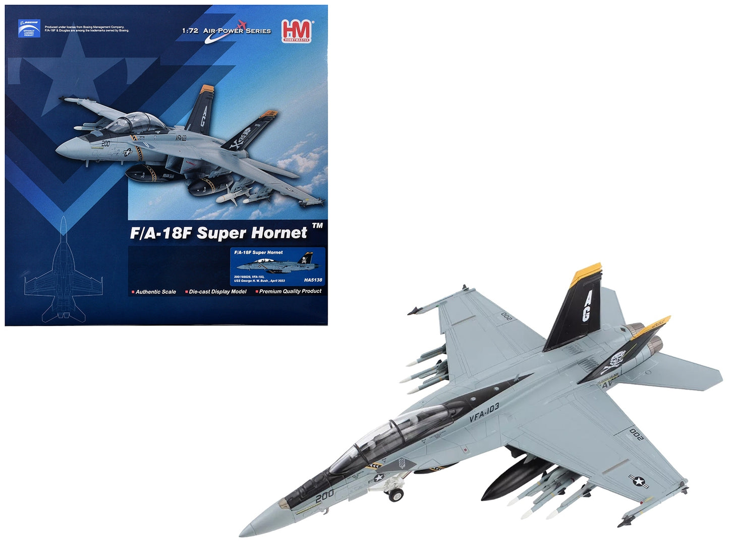 McDonnell Douglas F/A-18F Super Hornet Aircraft "VFA-103 Jolly Rogers USS George H. W. Bush" (2023) United States Navy "Air Power Series" 1/72 Diecast Model by Hobby Master