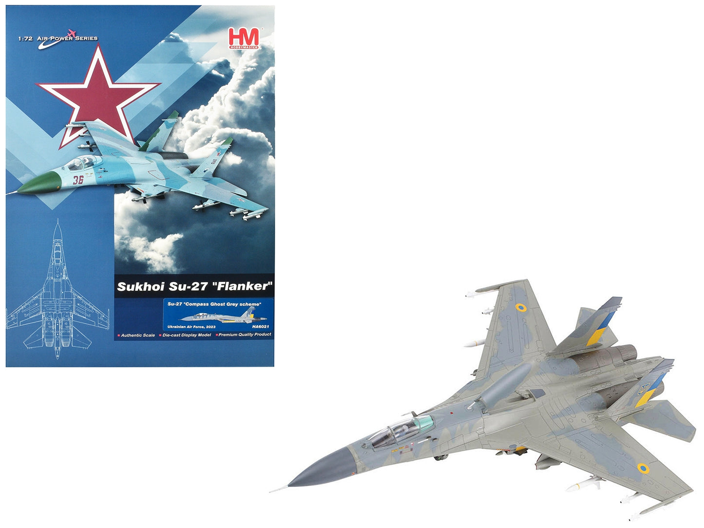 Sukhoi Su-27 Flanker Fighter Aircraft "Compass Ghost Grey Scheme" (2023) Ukrainian Air Force "Air Power Series" 1/72 Diecast Model by Hobby Master