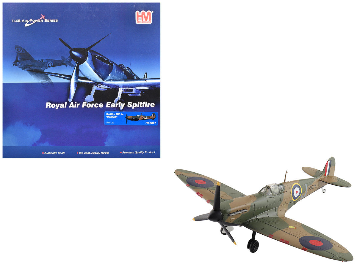 Supermarine Spitfire Mk.1a Fighter Aircraft "J/P9374 Dunkirk" British Royal Air Force "Air Power Series" 1/48 Diecast Model by Hobby Master-4