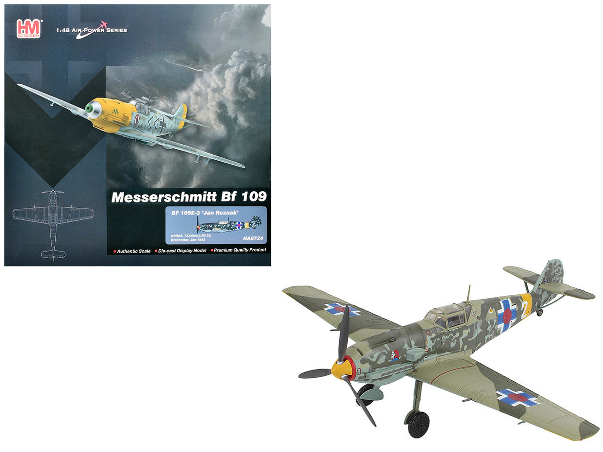 Messerschmitt Bf 109E-3 Fighter Aircraft "White 2 Jan Reznak 13.(slow)/JG 52 Kraznodar USSR" (1943) German Luftwaffe "Air Power Series" 1/48 Diecast Model by Hobby Master Hobby Master