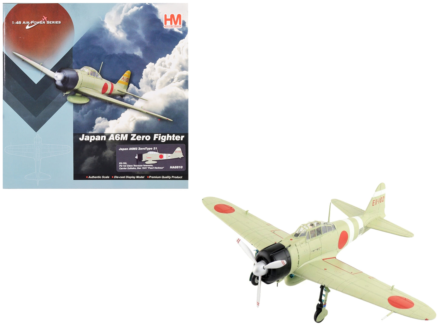 Mitsubishi A6M2 ZeroType 21 Fighter Aircraft "PO 1st Class Testsuzo Iwamoto Carrier Zuikaku Pearl Harbor" (1941) Imperial Japanese Navy Air Service "Air Power Series" 1/48 Diecast Model by Hobby Master