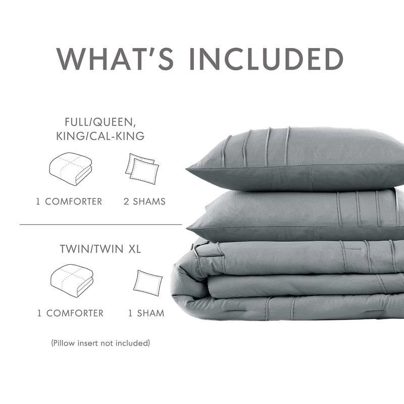 King size Pleated Pre-Washed Microfiber Comforter Set in Blue Grey-4
