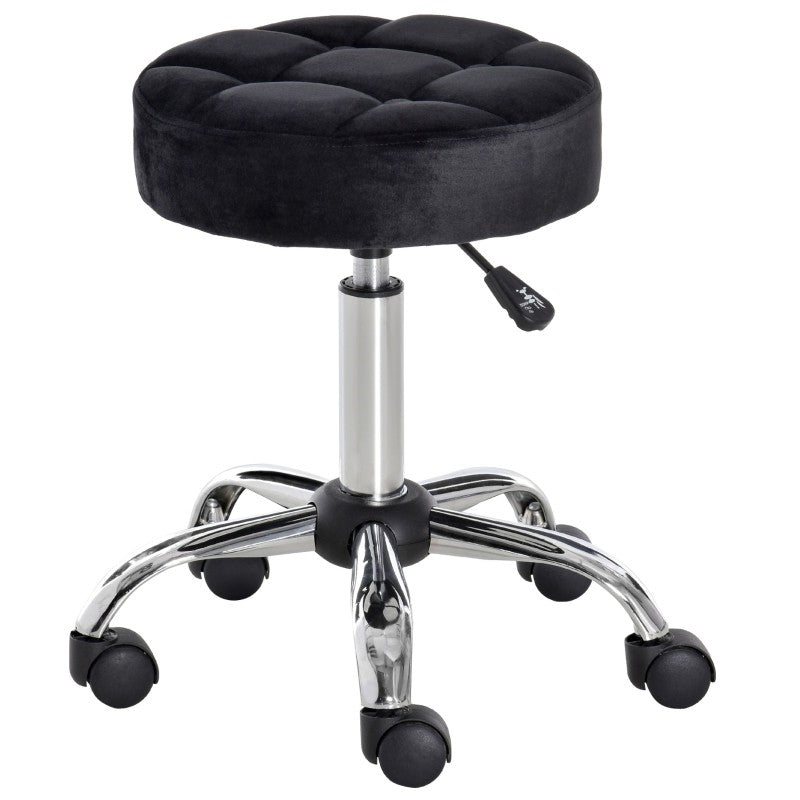 Black Button Tufted Adjustable Rolling Massage Swivel Salon Stool FastFurnishings