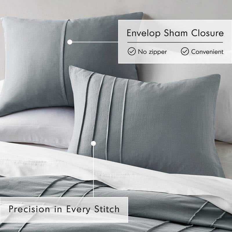 Twin/Twin XL Pleated Pre-Washed Microfiber Comforter Set in Blue Grey FastFurnishings