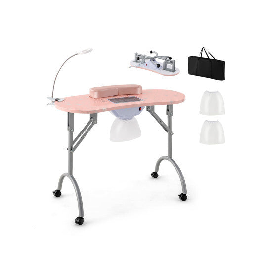 Manicure Nail Table with Bendable USB-plug LED Table Lamp-Pink W2B
