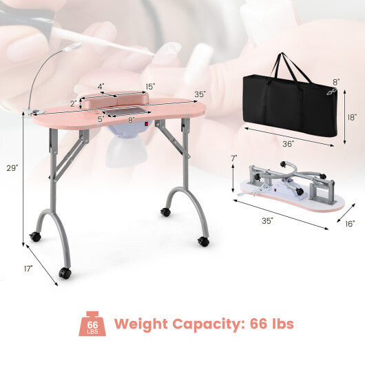 Manicure Nail Table with Bendable USB-plug LED Table Lamp-Pink W2B