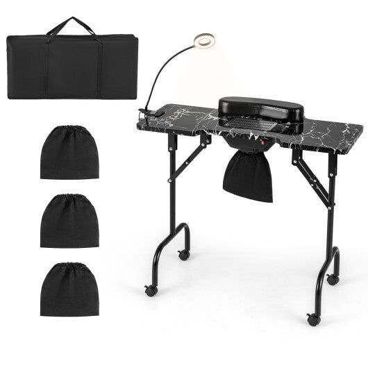 Folding Manicure Nail Table with Electric Dust Collector-Pink W2B