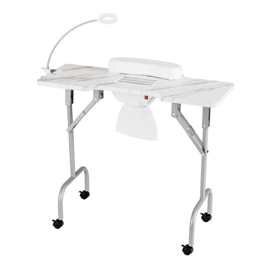 Folding Manicure Nail Table with Electric Dust Collector-Pink W2B