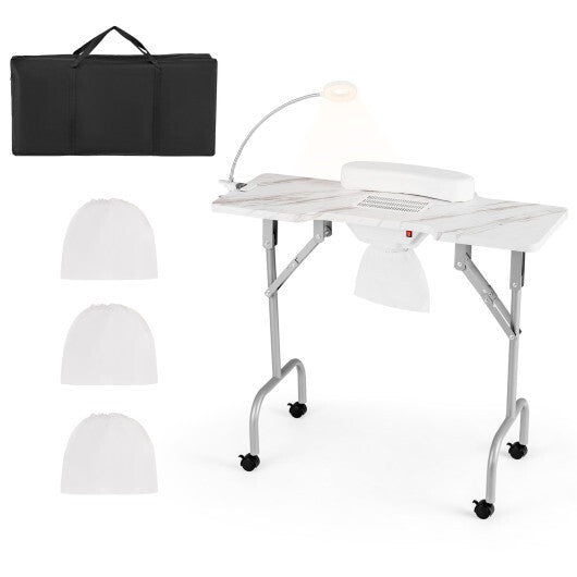 Folding Manicure Nail Table with Electric Dust Collector-Pink W2B