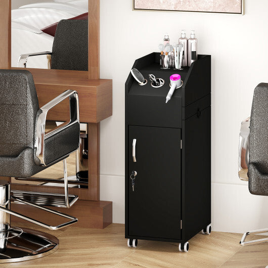 Salon Trolley Cart 360 Rolling Tool Cart Mobile Storage Station with 4 Lockable Wheels-Black