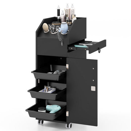 Salon Trolley Cart 360 Rolling Tool Cart Mobile Storage Station with 4 Lockable Wheels-Black