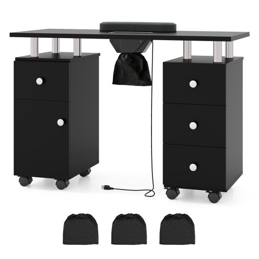 Manicure Table Nail Desk with Electric Dust Collector and 3 Dust Bags-Black W2B