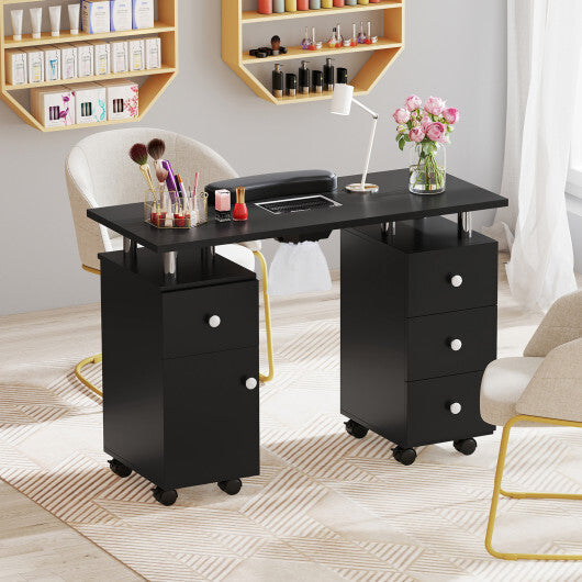 Manicure Table Nail Desk with Electric Dust Collector and 3 Dust Bags-Black W2B