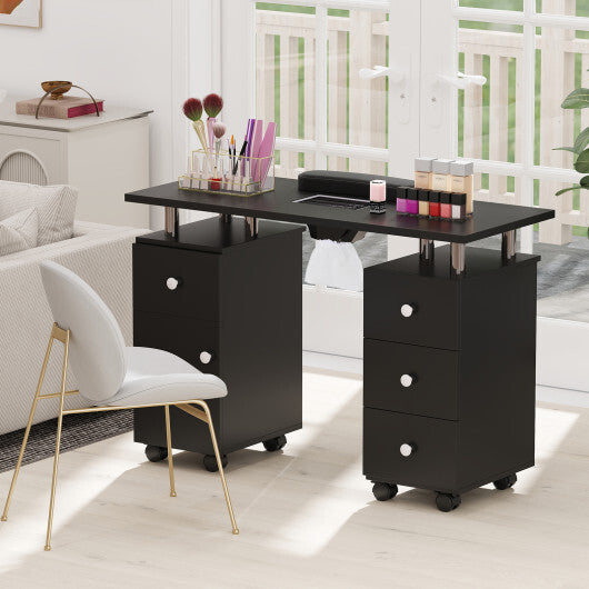 Manicure Table Nail Desk with Electric Dust Collector and 3 Dust Bags-Black W2B