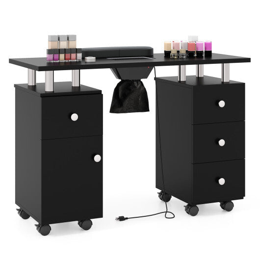 Manicure Table Nail Desk with Electric Dust Collector and 3 Dust Bags-Black W2B