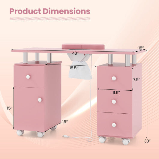 Manicure Table Nail Desk with Electric Dust Collector and 3 Dust Bags-Black W2B