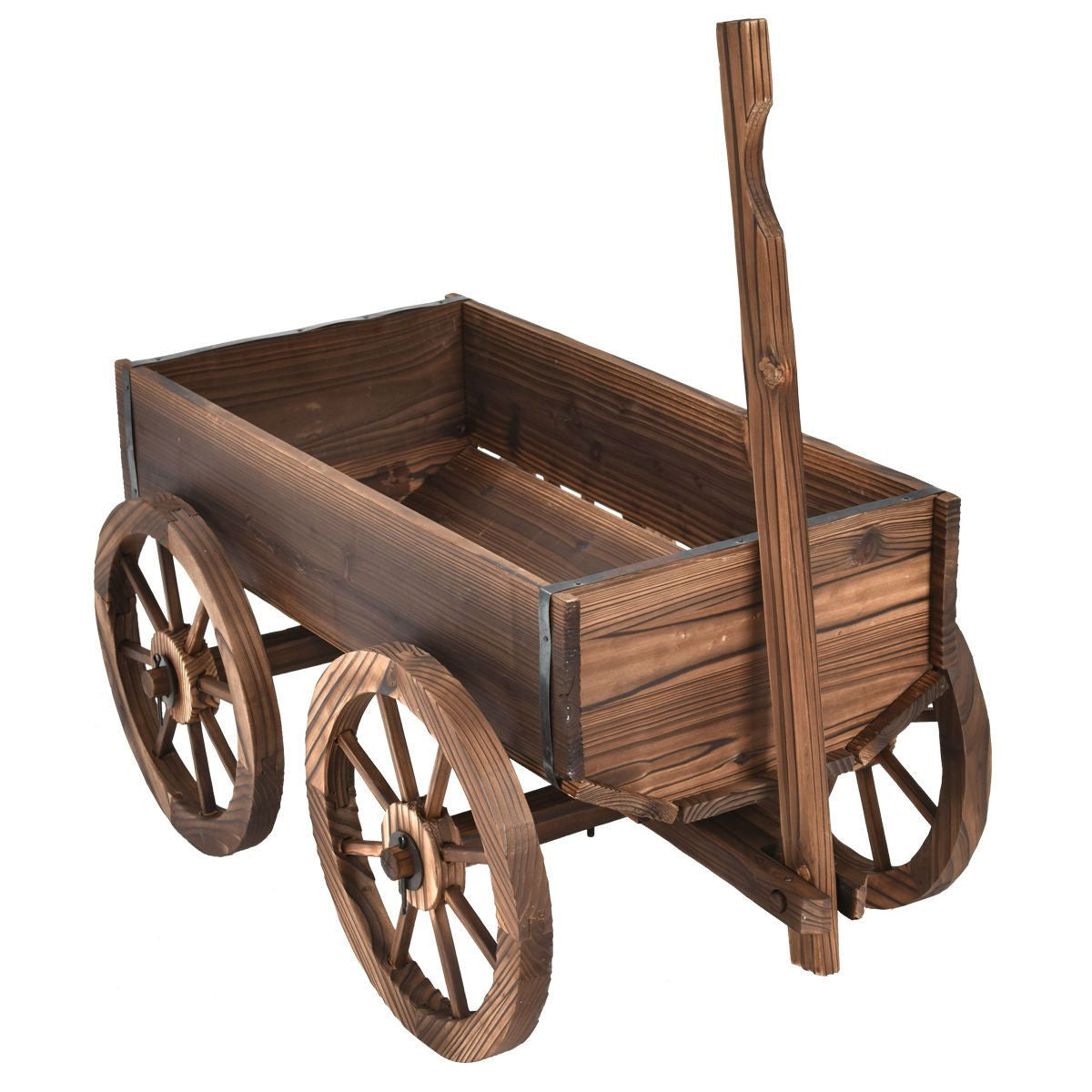 Mobile Half Barrel Solid Wood Planter Box on Wooden Wheels FastFurnishings