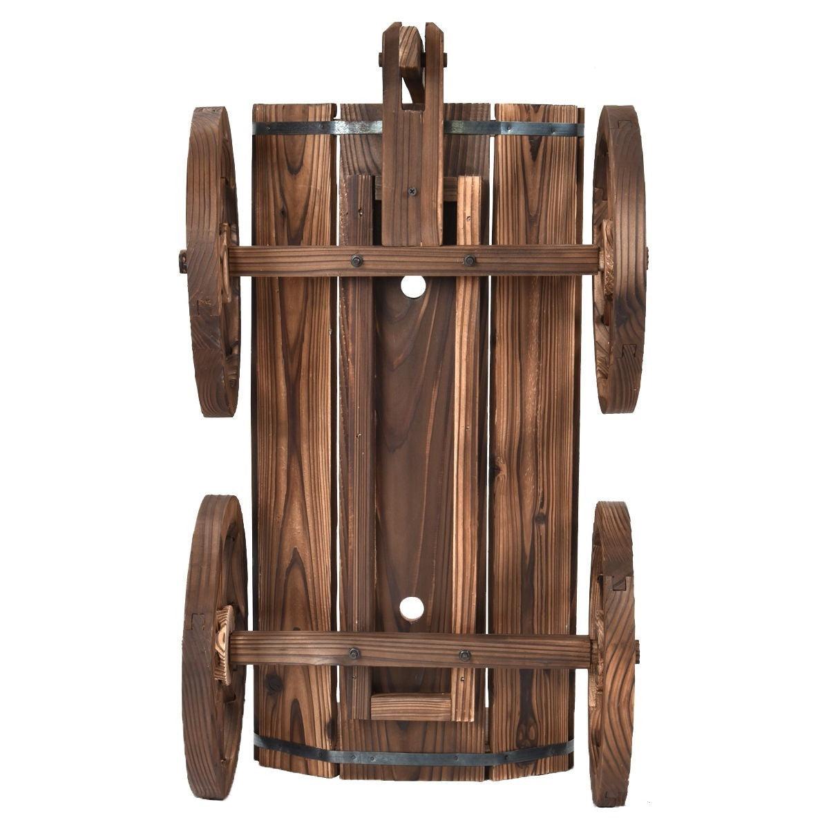 Mobile Half Barrel Solid Wood Planter Box on Wooden Wheels FastFurnishings