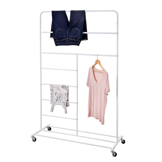 White Rolling Multi Use Laundry Clothes Drying Rack FastFurnishings
