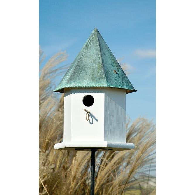 White Octagonal Bird House with Verdigris Copper Roof - Made in USA FastFurnishings
