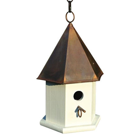 White Wood Songbird Birdhouse with Brown Copper Roof FastFurnishings