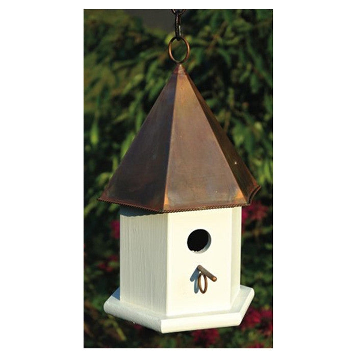 White Wood Songbird Birdhouse with Brown Copper Roof FastFurnishings
