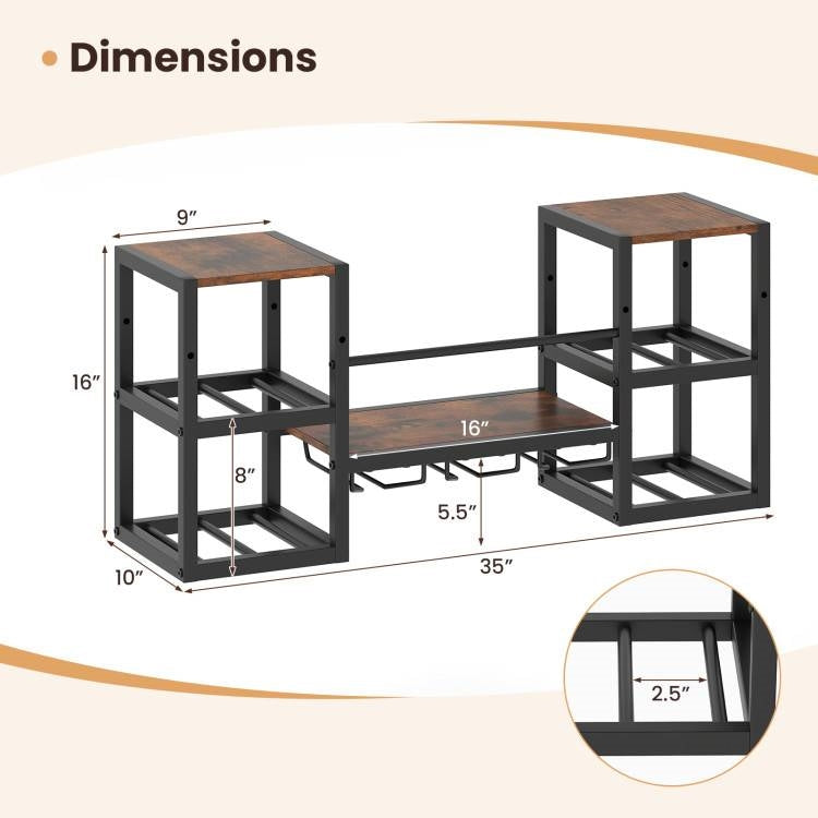Industrial Wood Metal Wall Mounted Wine Rack Shelf with Glass Holders FastFurnishings