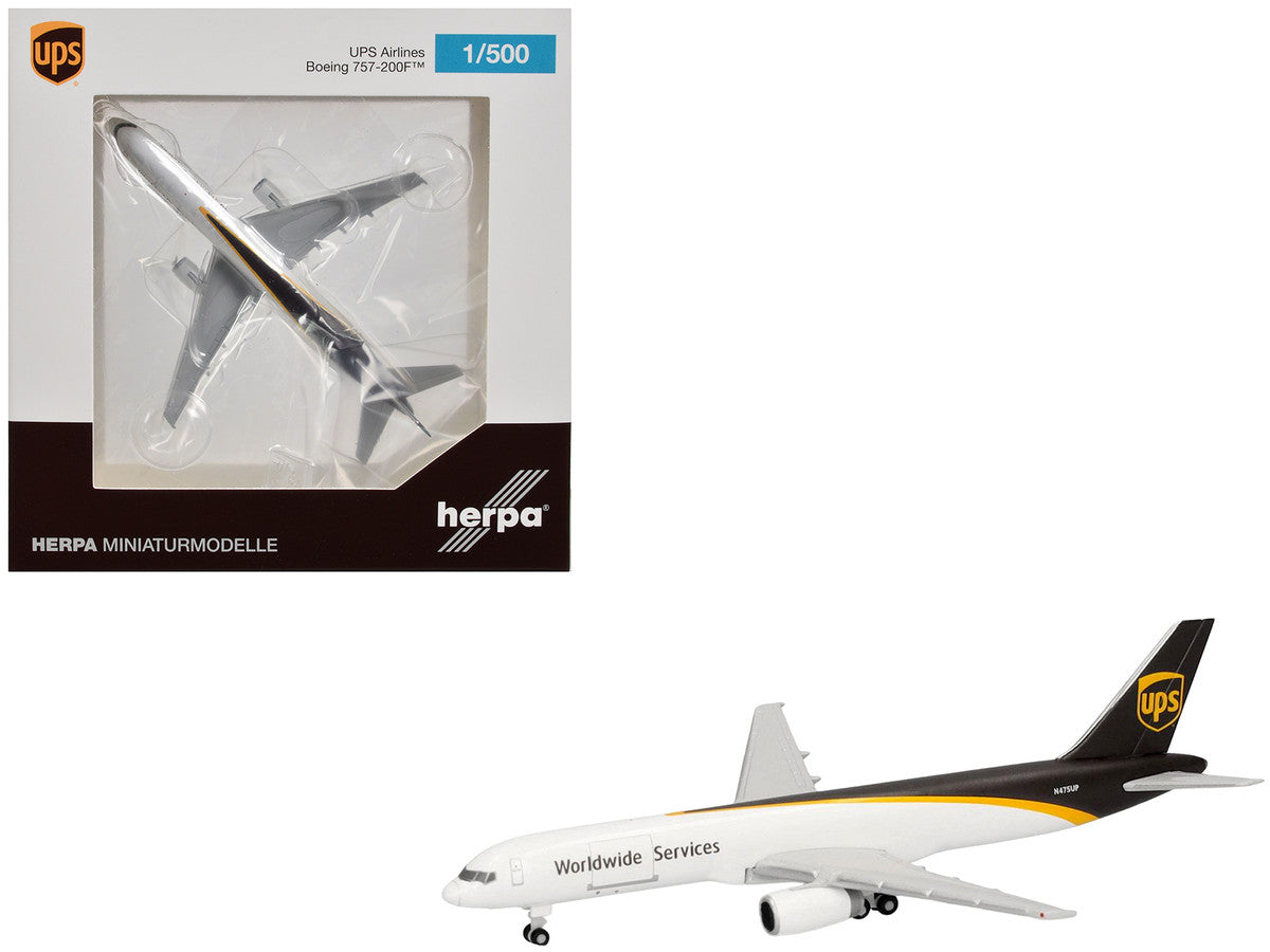Boeing 757-200F Commercial Aircraft "UPS Worldwide Service" (N475UP) White with Brown Tail 1/500 Diecast Model Airplane by Herpa Herpa