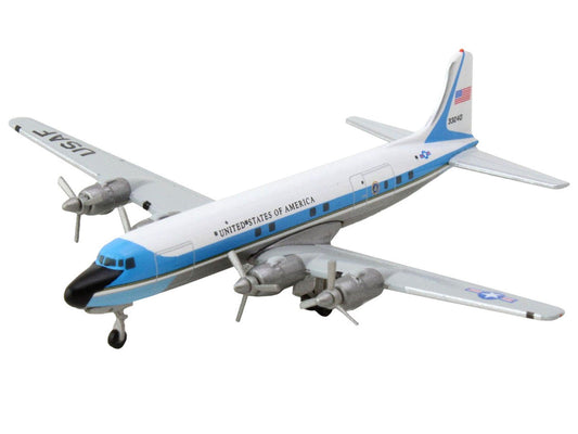 Douglas VC-118A Transport Aircraft "United States Air Force One 1254th Air Transport Wing Andrews Air Base" (53-3240) White with Blue Stripes 1/500 Diecast Model Airplane by Herpa Herpa