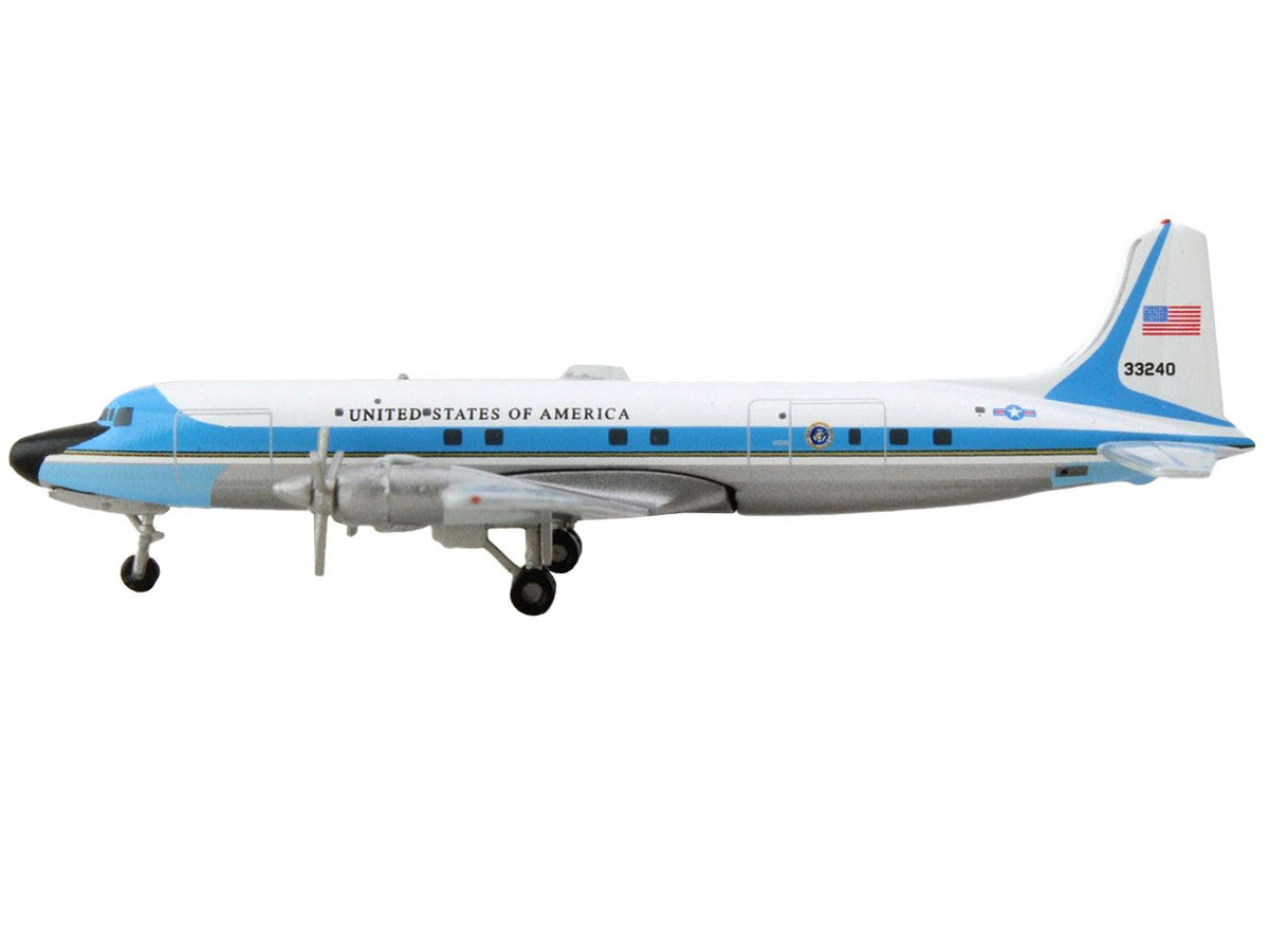 Douglas VC-118A Transport Aircraft "United States Air Force One 1254th Air Transport Wing Andrews Air Base" (53-3240) White with Blue Stripes 1/500 Diecast Model Airplane by Herpa Herpa