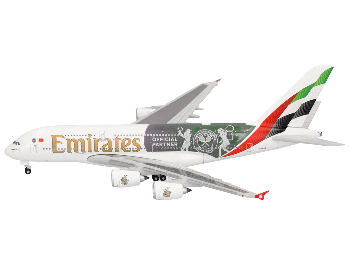 Airbus A380-800 Commercial Aircraft "Emirates Airlines - Wimbledon Official Partner" (A6-EOE) White with Graphics 1/500 Diecast Model Airplane by Herpa Herpa