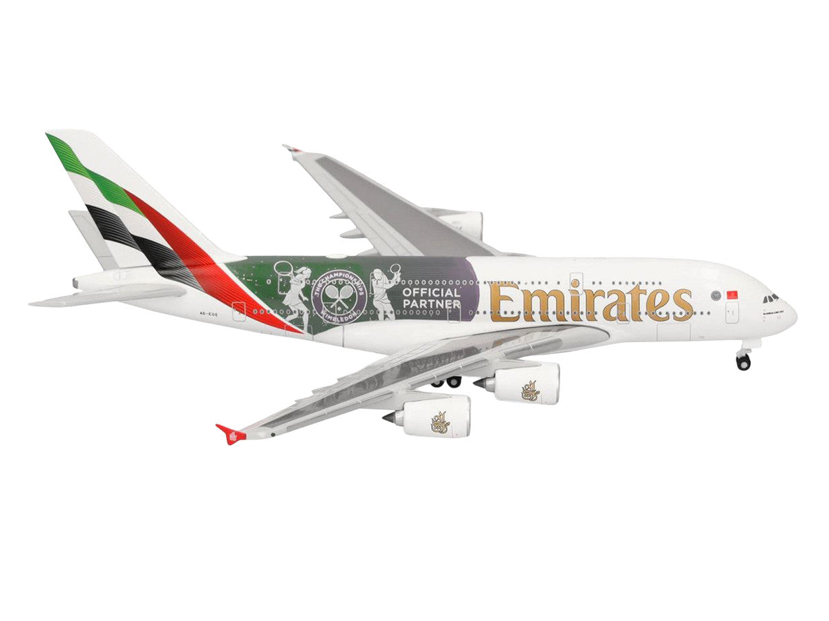 Airbus A380-800 Commercial Aircraft "Emirates Airlines - Wimbledon Official Partner" (A6-EOE) White with Graphics 1/500 Diecast Model Airplane by Herpa Herpa