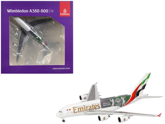 Airbus A380-800 Commercial Aircraft "Emirates Airlines - Wimbledon Official Partner" (A6-EOE) White with Graphics 1/500 Diecast Model Airplane by Herpa Herpa
