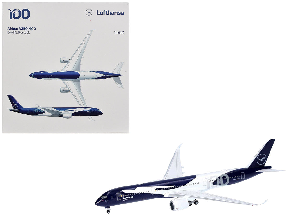 Airbus A350-900 Commercial Aircraft "Lufthansa 100 Years" (D-AIXL) Blue with Graphics 1/500 Diecast Model Airplane by Herpa Herpa