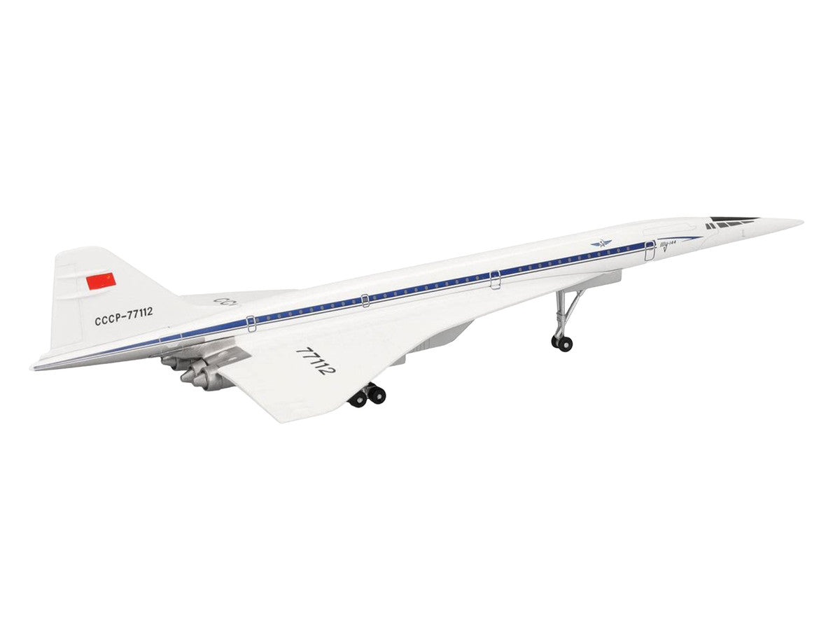 Tupolev Tu-144D Commercial Aircraft "Aeroflt - Technik Museum Sinsheim" (CCCP-77112) White with Blue Stripes 1/400 Diecast Model Airplane by Herpa Herpa