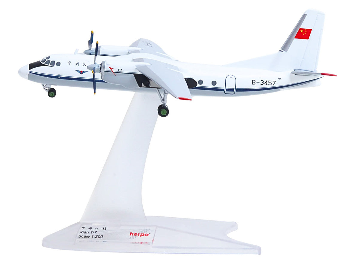 Xian Y-7 Commercial Aircraft "CAAC Airlines" (B-3457) White with Blue Stripes 1/200 Diecast Model by Herpa-1