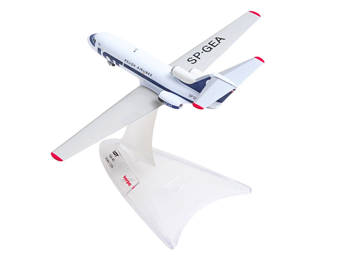 Yakovlev Yak-40 Commercial Aircraft "LOT Polish Airlines" (SP-GEA) White with Blue Stripes and Tail 1/200 Diecast Model by Herpa-2