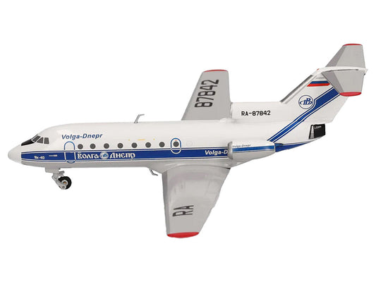 Yakovlev Yak-40 Commercial Aircraft "Volga-Dnepr Airlines" (RA-87842) White with Blue Stripes 1/200 Diecast Model Airplane by Herpa Herpa