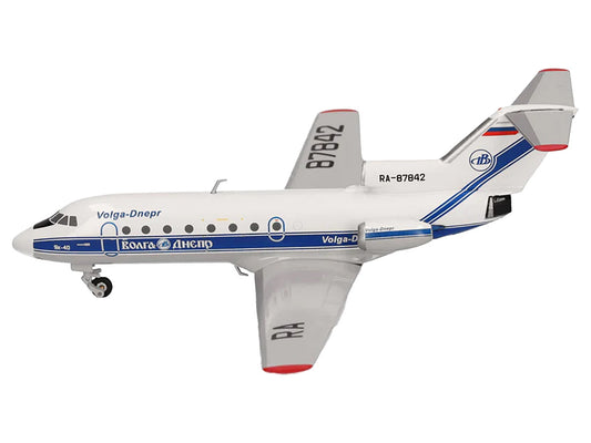 Yakovlev Yak-40 Commercial Aircraft "Volga-Dnepr Airlines" (RA-87842) White with Blue Stripes 1/200 Diecast Model Airplane by Herpa-0
