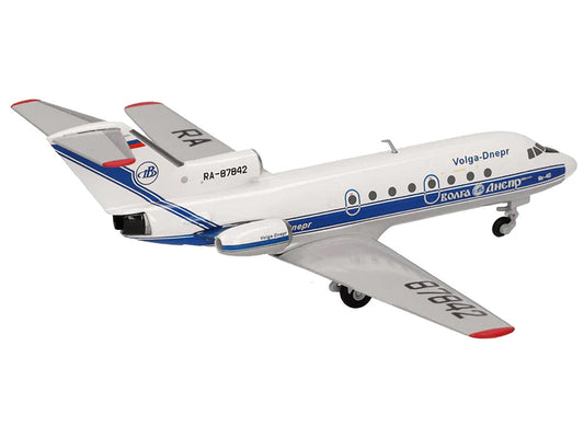 Yakovlev Yak-40 Commercial Aircraft "Volga-Dnepr Airlines" (RA-87842) White with Blue Stripes 1/200 Diecast Model Airplane by Herpa Herpa