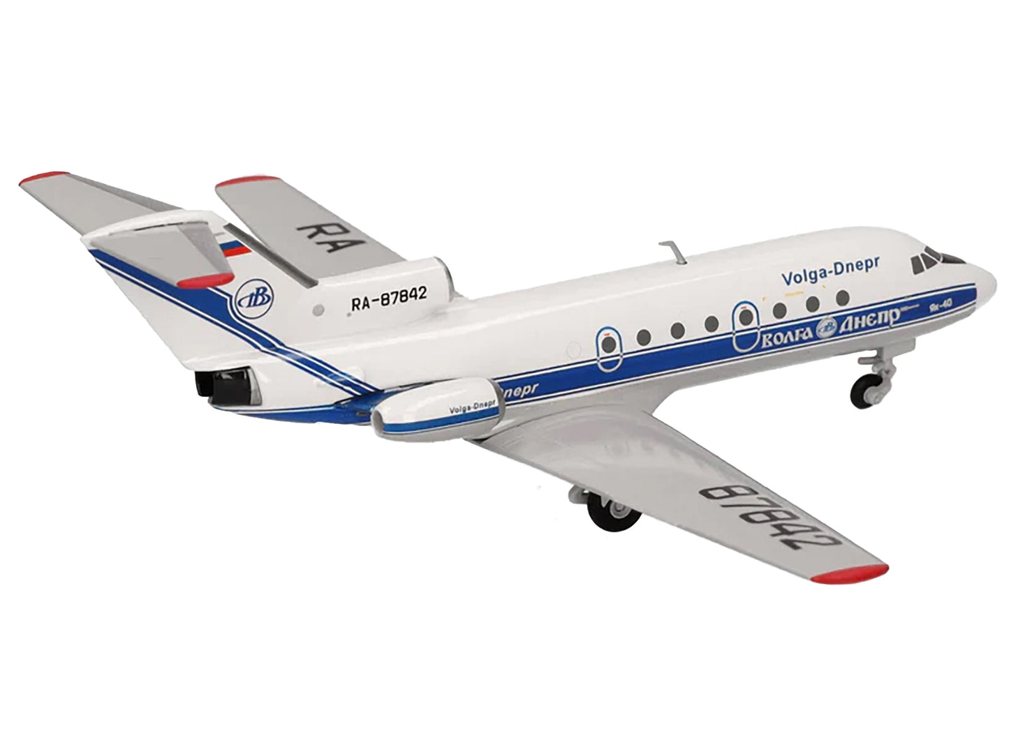Yakovlev Yak-40 Commercial Aircraft "Volga-Dnepr Airlines" (RA-87842) White with Blue Stripes 1/200 Diecast Model Airplane by Herpa