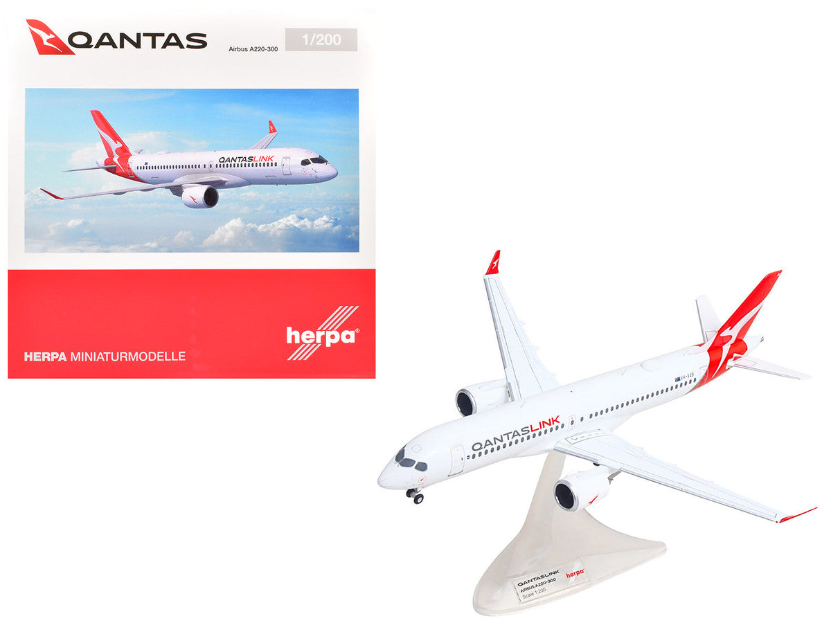 Airbus A220-300 Commercial Aircraft "QantasLink" (VH-X4B) White with Red Tail 1/200 Diecast Model by Herpa-3