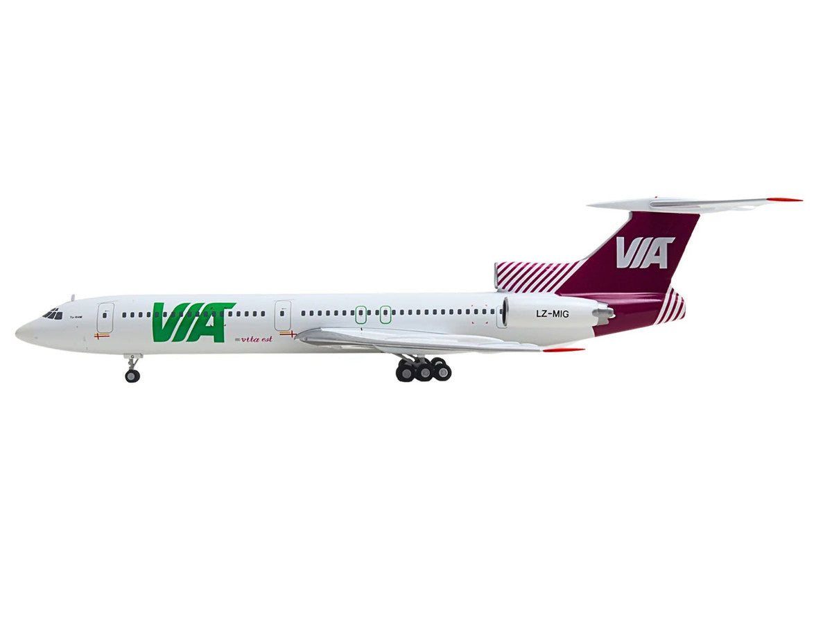 Tupolev TU-154M Commercial Aircraft "Air Via" (LZ-MIG) White with Red Tail 1/200 Diecast Model by Herpa-0