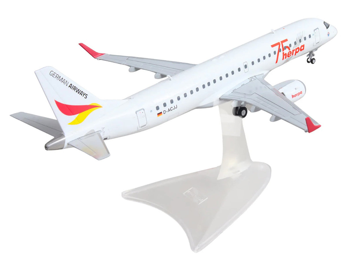 Embraer E190 Commercial Aircraft "German Airways - Herpa 75 Years" (D-ACJJ) White with Graphics 1/200 Diecast Model by Herpa-2