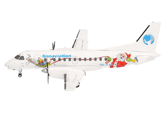 Saab 340 Commercial Aircraft "Finnaviation - Santa Livery" (OH-FAH) White with Graphics 1/200 Diecast Model Airplane by Herpa