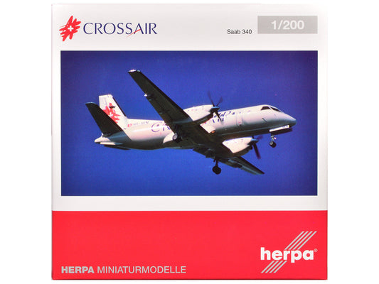 Saab 340 Commercial Aircraft "Crossair" (HB-AKN) White with Tail Graphics 1/200 Diecast Model Airplane by Herpa GeminiJets