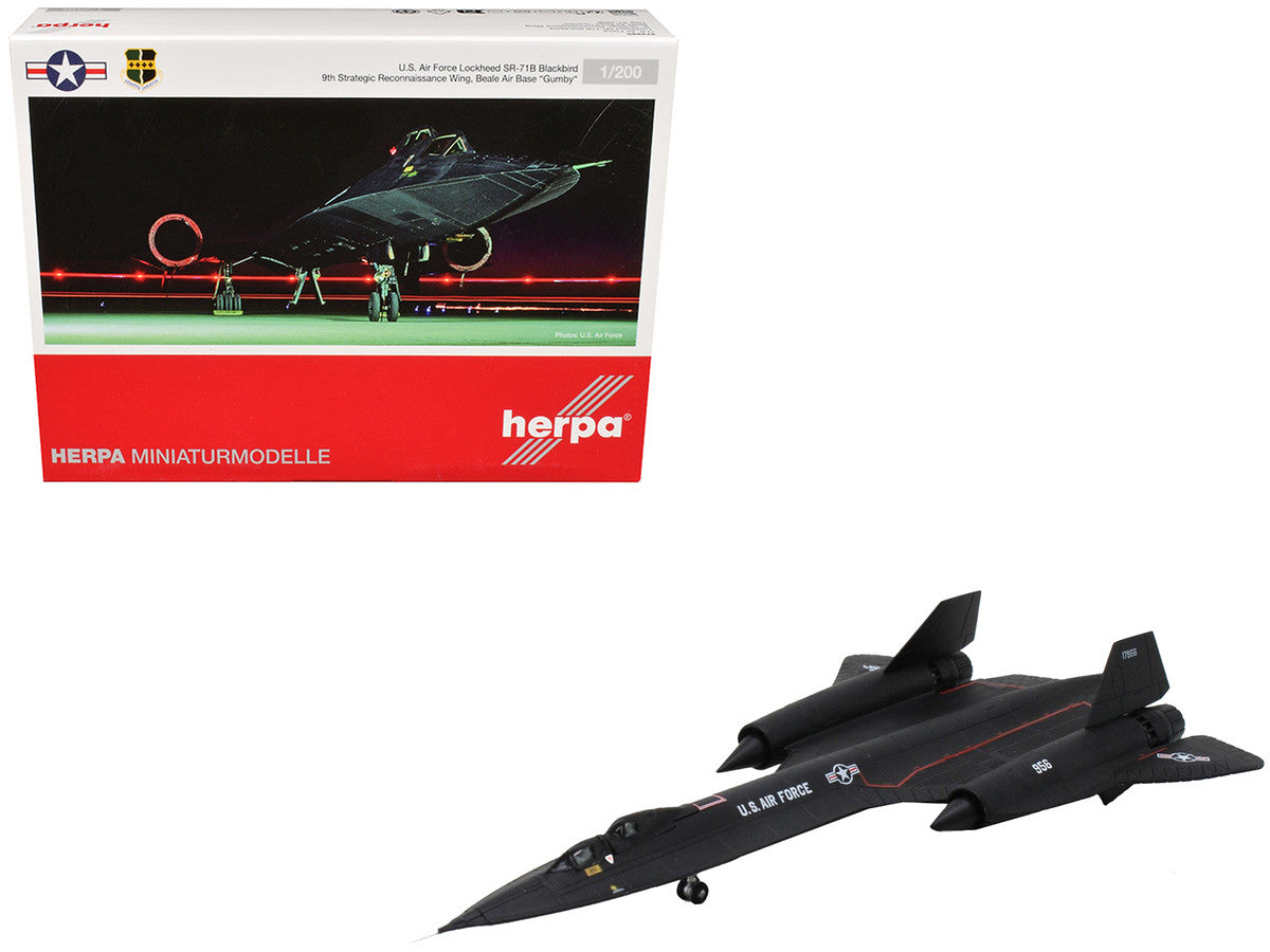 Lockheed SR-71B Blackbird Stealth Aircraft "9th Strategic Reconnaissance Wing Beale Air Base Gumby" United States Air Force 1/200 Diecast Model Airplane by Herpa Herpa