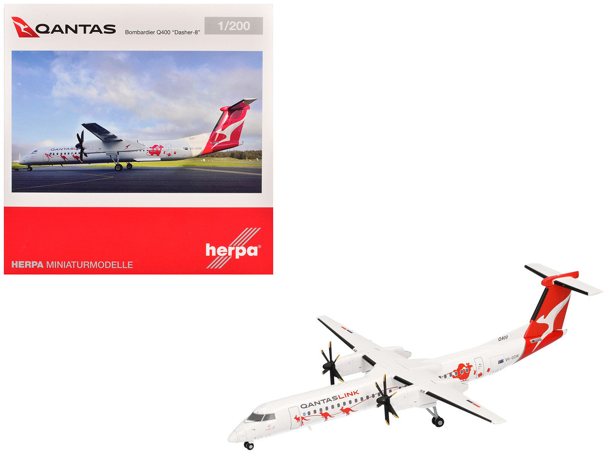 Bombardier Q400 Commercial Aircraft "QantasLink - Dasher-8 Livery" (VH-QOW) White with Graphics 1/200 Diecast Model Airplane by Herpa-2