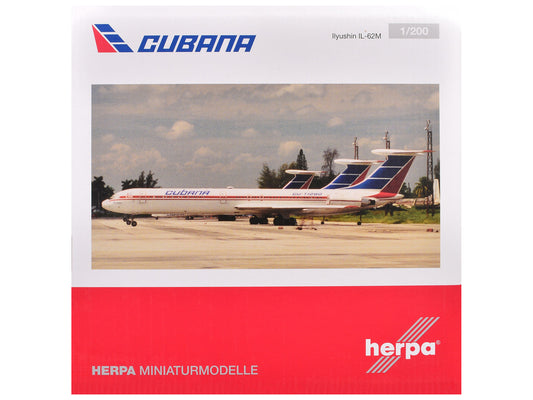 Ilyushin IL-62M Commercial Aircraft "Cubana de Aviacion" (T1280) White with Blue and Red Tail 1/200 Diecast Model Airplane by Herpa-0